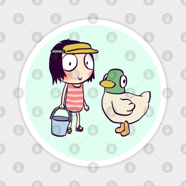 sarah and duck goes to the beach in beach break / children cartoon Magnet by mudwizard